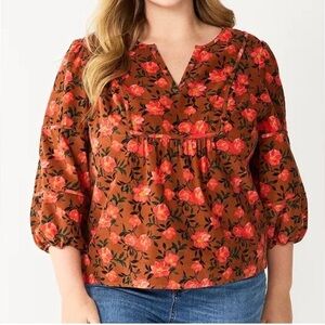 Sonoma Floral Corduroy V-Neck Plus Size Blouse Size 0X